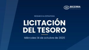 Tarjeta de Becerra Bursátil con el título Licitación del Tesoro y la fecha 14 de octubre de 2026
